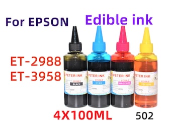 4X100ML Edible refill Ink for ET-2988 et-3958 Printer 502