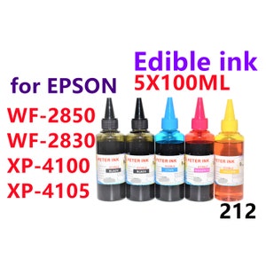 5 cartuchos de tinta comestible de 100 ml (2 unidades en negro) para impresoras Wf-2850, Wf-2830, XP-4100 y XP-4105 T212. imagen 1