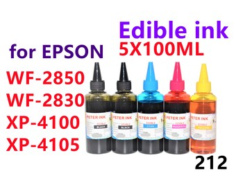 5X100ML(2XBK) Edible refill Ink for Wf-2850 Wf-2830 Xp-4100 Xp-4105 Printer T212 212 cartridge