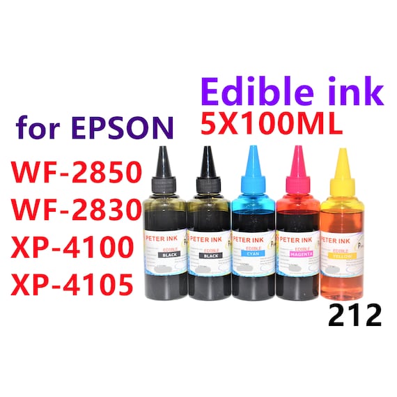 5X100ML(2XBK) Edible refill Ink for Wf-2850 Wf-2830 Xp-4100 Xp-4105 Printer T212 212 cartridge