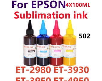4 encres rechargeables pour sublimation premium 100 ml pour EcoTank et-2980 ET-3930 Et-3950 Et-4950 T502