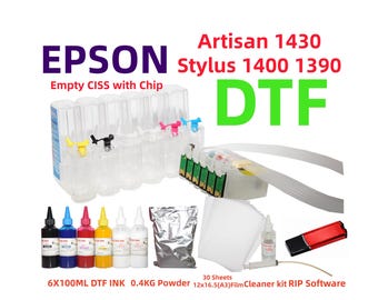 DTF Printing Kit for Artisan 1430 Stylus 1400 1390: CISS, Ink, Film, Powder, RIP