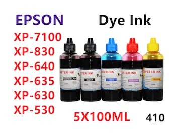 5X100ML Regular Dye Ink for XP7100 XP830 XP640 XP635 XP630 XP530 Printer T410 410 refillable ink cartridges CISS