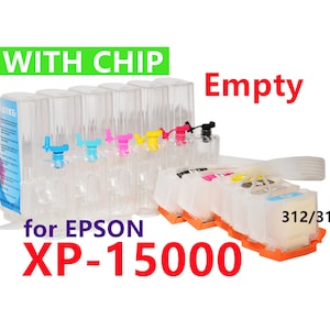 May include: A set of clear plastic ink cartridges for an Epson XP-15000 printer. The cartridges are labeled "312/314" and are marked "Empty". The cartridges are connected to a clear plastic tube.