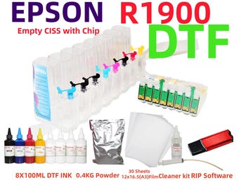 DTF Printing Kit for R1900 : CISS, Ink, Film, Powder, RIP
