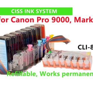 May include: A CISS ink system for Canon Pro 9000, Mark II printers. The system is refillable and includes a set of eight ink cartridges. The text "CLI-8" is visible on the image.
