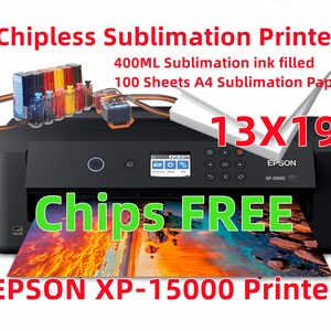 Imprimante à sublimation grand format XP-15000 CHIPLESS (reconditionnée en usine) avec encre de sublimation, système d'encre CISS et papier