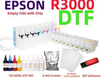 DTF Printing Kit for R3000 : CISS, Ink, Film, Powder, RIP