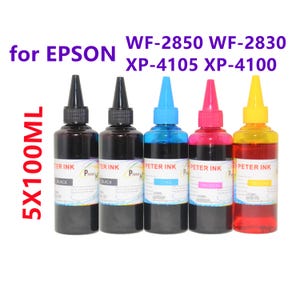 4X100ML Regular Dye Ink for WF2850 WF2830 XP4105 XP4100 Printer T212 212 Refillable ink cartridges CISS 5X100ML(C M Y K K )