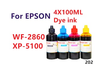4X100ML Regular Dye Ink for WF2860 XP5100 Printer T202 202 Refillable ink cartridges CISS