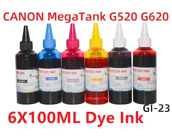 Canon MegaTank G620 G520 Ink Refills - GI-23, 6 x 100ML Dye Ink