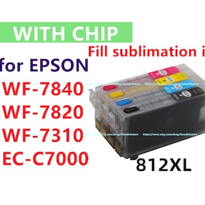 4pk Sublimation Ink T812 812 XL refillable Cartridge for Workforce pro WF7840 WF7820 WF7310 EC-C7000 wf-7310 Printer w/ single use chips