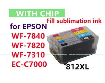 4pk Sublimation Ink T812 812 XL refillable Cartridge for Workforce pro WF7840 WF7820 WF7310 EC-C7000 wf-7310 Printer w/ single use chips