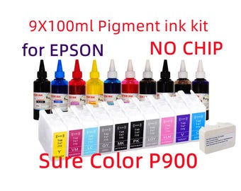 Kit de cartuchos de tinta pigmentada recargables 46Y T46Y para impresora SureColor SC P900, sin chip, con reiniciador de chip.