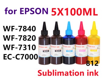 5X100ml Sublimation Ink for Wf-7840 Wf-7820 Wf-7310 EC-C7000 Printer T812 812 Refillable ink cartridges CISS for heat press