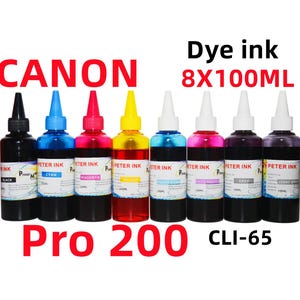 8X100ML dye ink refills for Canon PIXMA Pro-200 Pro 200 Printer refillable Cli-65 Cli 65 ink Cartridge, CIS, CISS