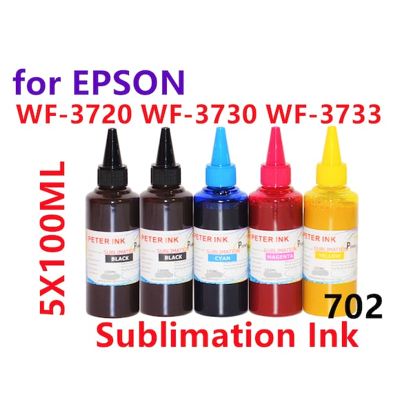 5x100ml Sublimation Ink for Epson Wf-3720 Wf-3730 Wf-3733 Printer T702 702  Refillable Ink Cartridges CISS for Heat Press 