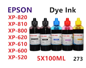 5X100ML Regular Dye Ink for Xp 820 Xp 810 Xp 800 Xp 620 xp 610 xp600 xp520 xp510 xp500 Printer T273 273 refillable ink cartridges CISS