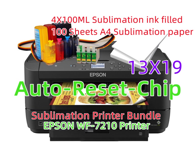 WF-7210 Sublimation Printer Bundle, Wide Format 13x19, CISS Ink System