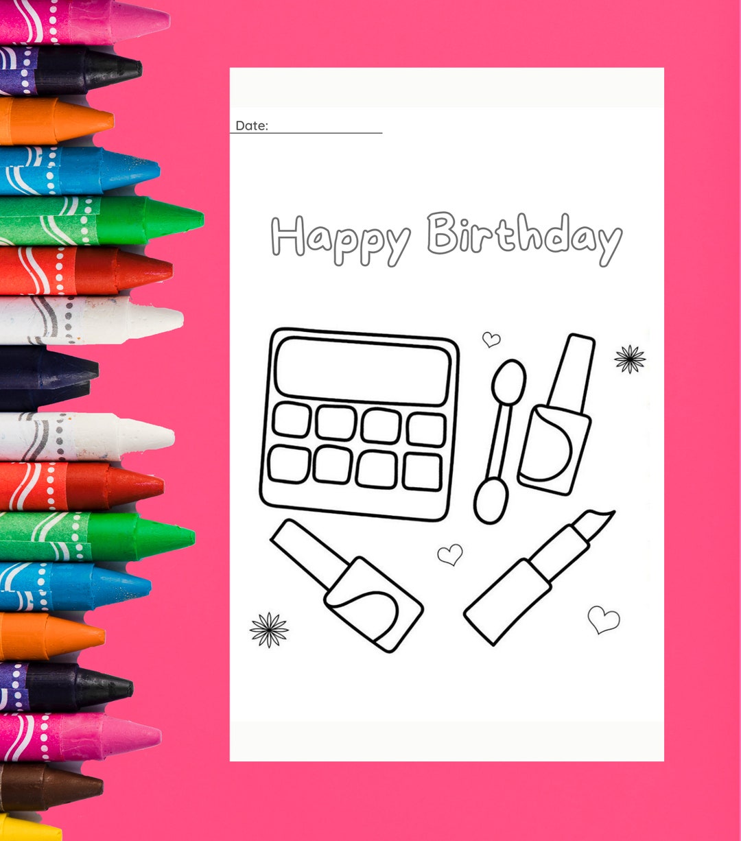 Printable Makeup Birthday Coloring Page, Digital Coloring Cards for ...