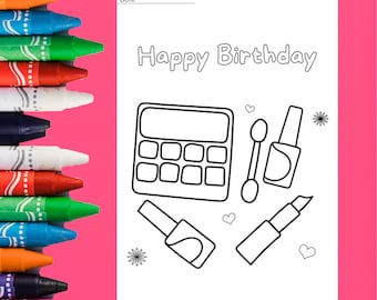 Printable Makeup Birthday Coloring Page Digital Coloring - Etsy Canada