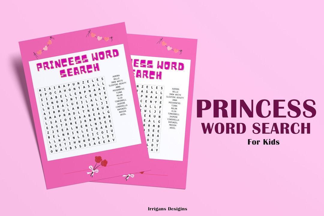 Princess Word Search for Kids, Printable Cards, Digital Printable ...
