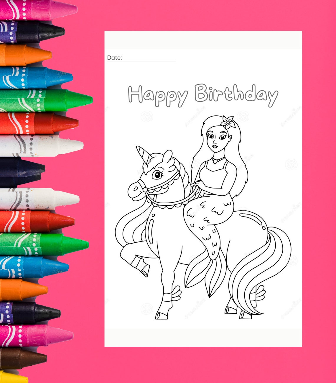 Unicorn Birthday Coloring Page Kids Coloring Books PRINTABLE Etsy