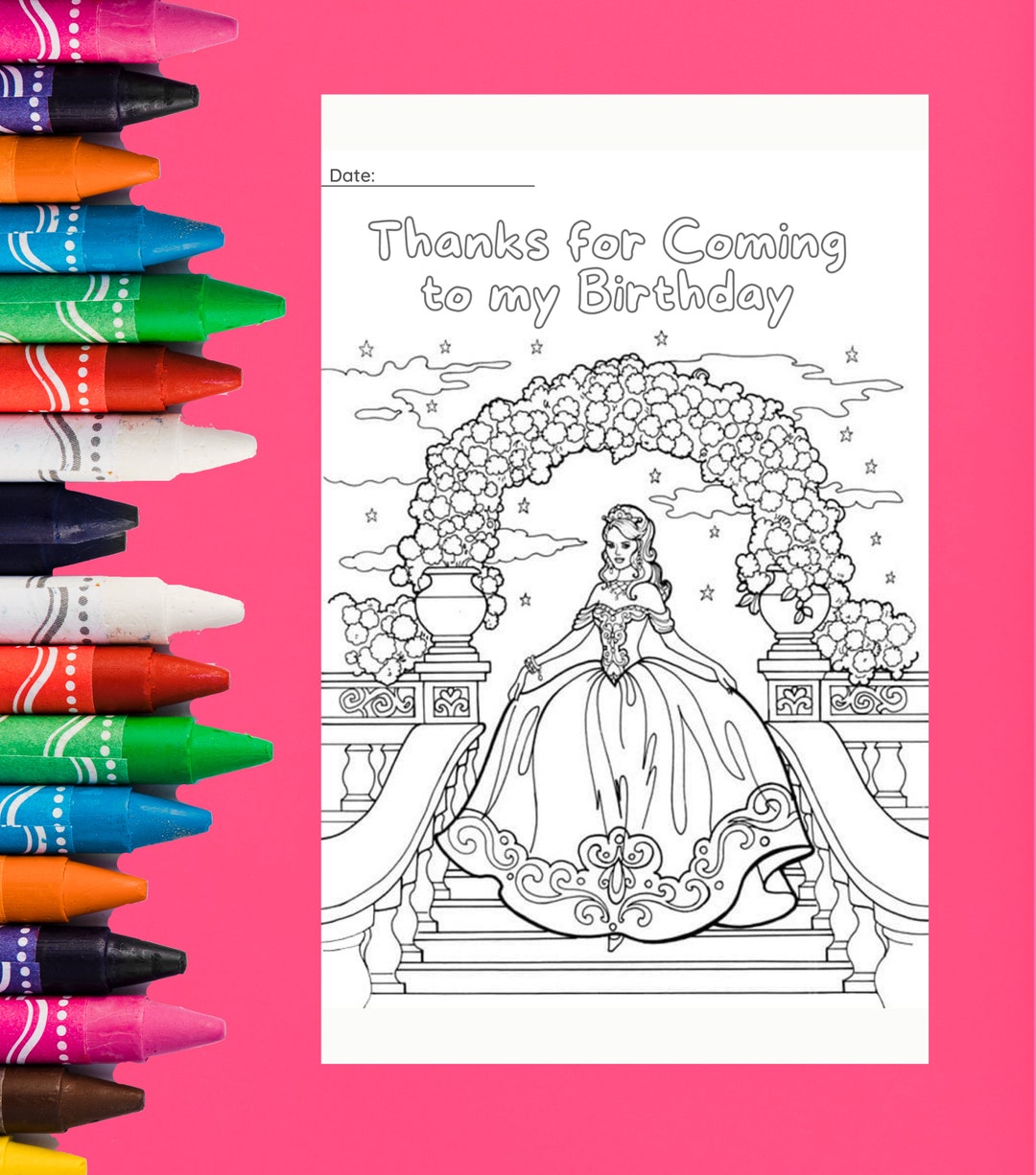 Princess Thank You for Coming to My Birthday Coloring Book, Birthday ...