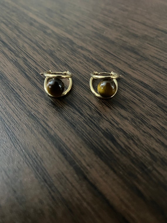 14K gold and genuine tigers eye earrings