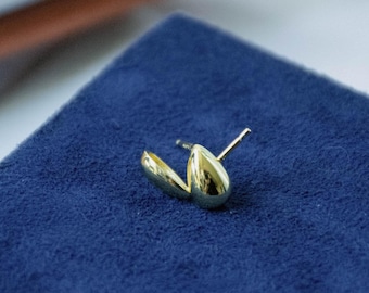 14K Gold-Plated Sterling Silver Teardrop Stud Earrings • 5×8mm Water Drop Minimalist Earrings • Modern Everyday Fine Jewelry Gift