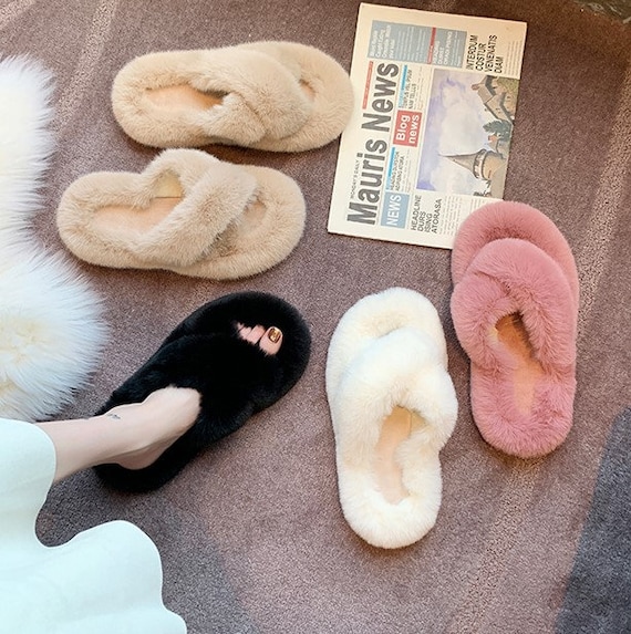 Fluffy slidez Faux Fur Slides Fuzzy Fluffy Slippers Flat Soft India | Ubuy