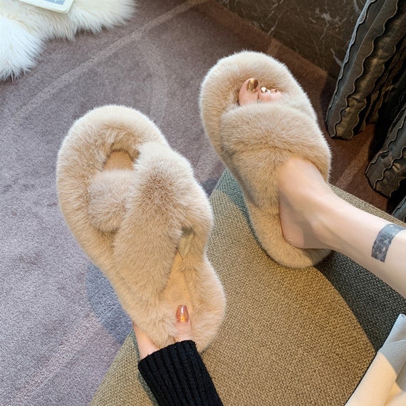 Brown Faux Fur Home Slippers