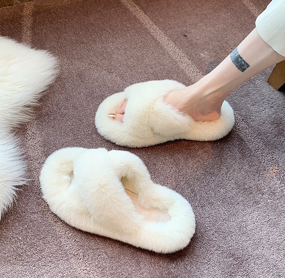 Winter House Fur Slippers Warm Cotton Shoes Cute Lovely Cartoon Rabbit  Indoor Bedroom Women Men Ladies Lovers Furry Slides