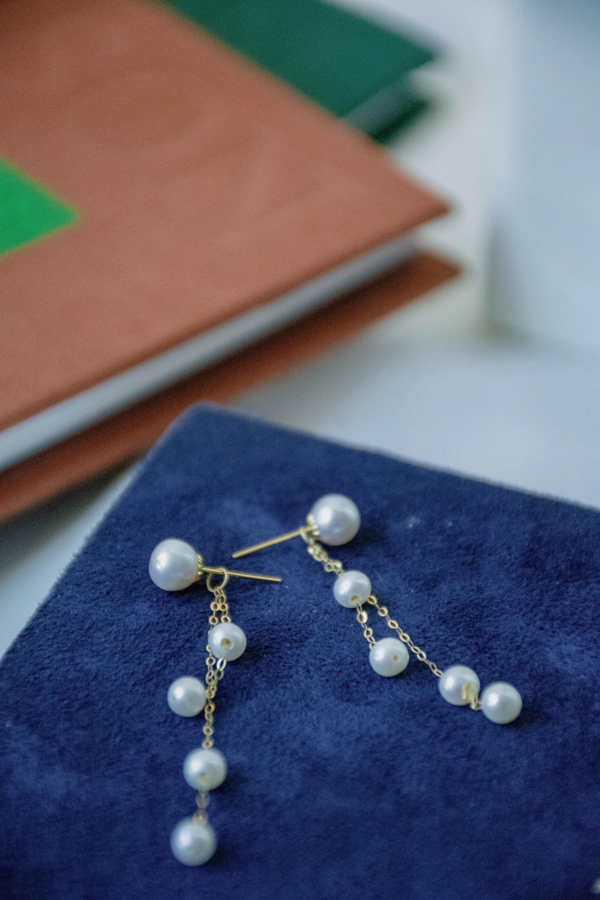 18K Solid Gold Natural Akoya Pearl Tassel Earrings • Long Chain Seawater Pearl Drop Earrings • Elegant Fine Jewelry Wedding Gift