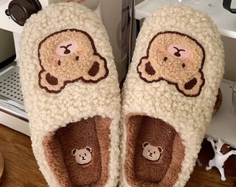 Super Cute Animal Slipper Fashion Kawaii Fluffy Bear Winter Warm Slippers House Slippers for Women Soft Fleece Plush Indoor Outdoor