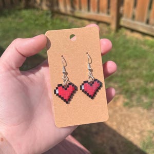 Pixel Zelda Heart Shrinky Dink Drop Earrings