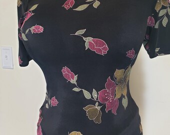 Floral Black Top- Vintage