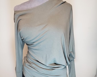 Y2K Soft Olive Off-Shoulder Blouse Made in Italy