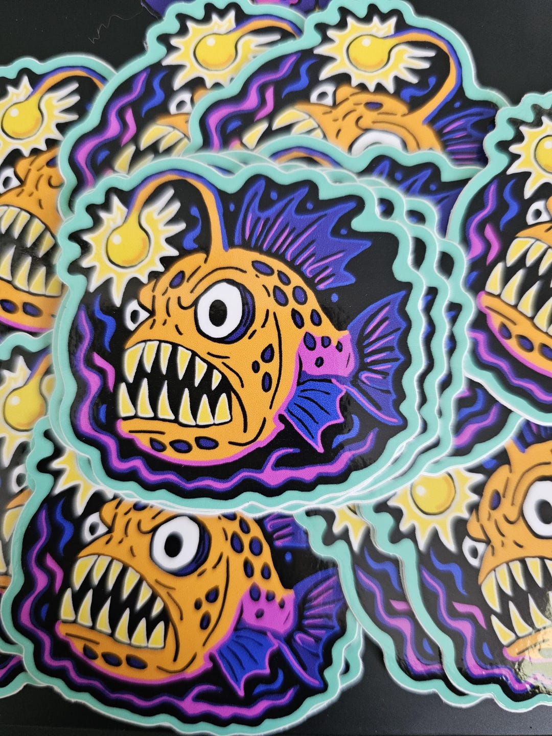 Neon Anglerfish Vinyl Sticker—2.5” Waterproof Vinyl Deep Sea Fish Decal ...