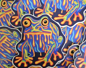 Trippy Acid Frog Sticker – Neon Rainbow, Psychedelic Art (2.5")