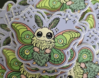 Kawaii Luna Moth Sticker – Cottagecore Forest Creature Decal