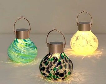 Solar LED Light Set, Colorful Swirled Glass Lamps, Solar-Powered LED Bulbs, Outdoor Decor, Garden Lights
