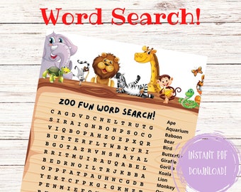 zoo word search etsy
