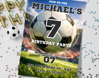 Fußball-Geburtstag doppelseitige Einladungsvorlage, Kinder Fußball Party einladen, bearbeitbar einladen, Jungen Sport Thema Geburtstag, Sofort-Download
