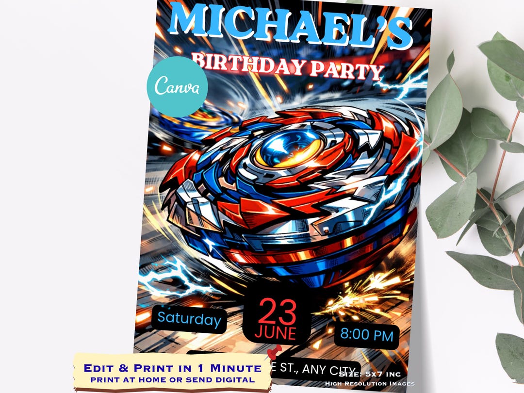 Beyblade Invitations Beyblade Birthday Invitation Editable Template, Beyblade Burst Party ...