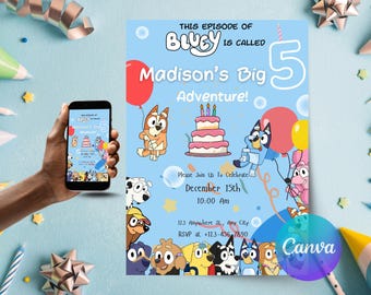 Bluey Birthday Invitation, This Episode of Bluey Called Invite, Party Decor (Digital Download)