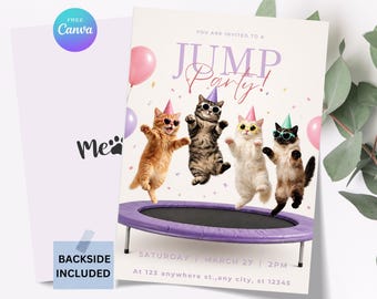 Editable Cat Birthday Invitation, Jumping Cats Bounce House Party Invite (Digital Download)