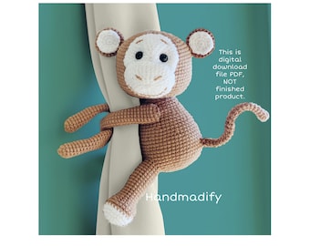 CROCHET PATTERN - Monkey Curtain Tie Back - Crochet Monkey Pattern - Digital Download File PDF - Instant Download