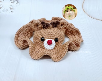 Crochet Reindeer Hat Pattern for Pet (PDF Pattern, S/M/L)