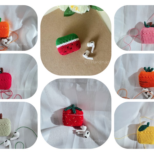 40 in 1 - Strawberry, Apple, Watermelon, Lemon, Orange, Carrot, Pear, Peach AirPods 1/2/3/Pro/Pro 2 Case -CROCHET PATTERN -Download File PDF